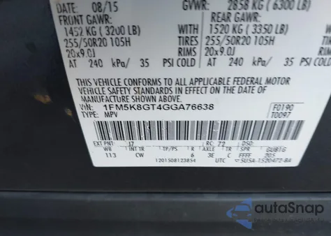 2016 Ford Explorer Sport from USA, damaged, VIN 1FM5K8GT4GGA76638